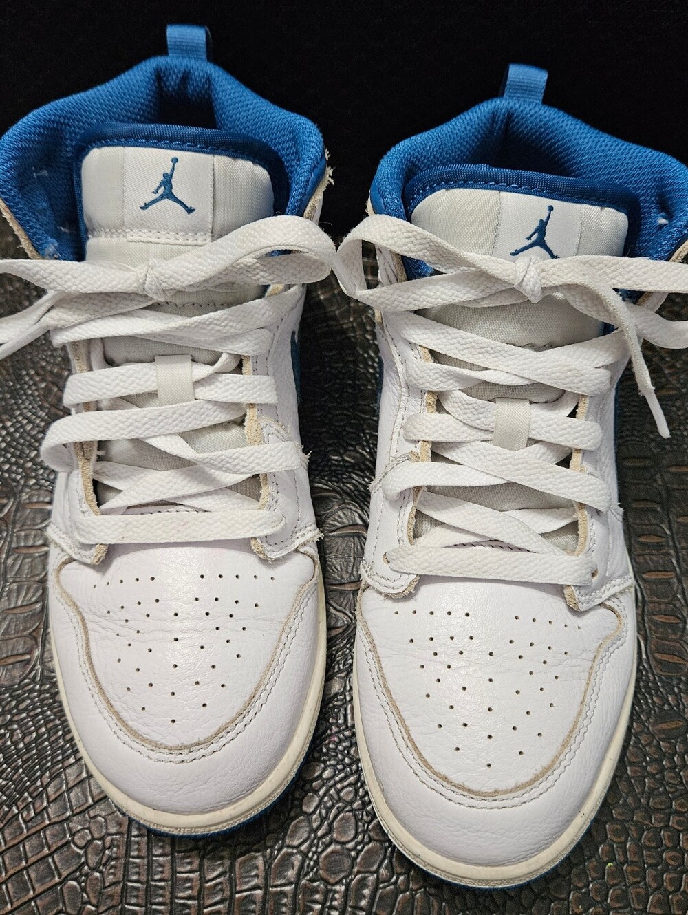 Air Jordan Boys White and Blue High-Top Sneakers 3y
